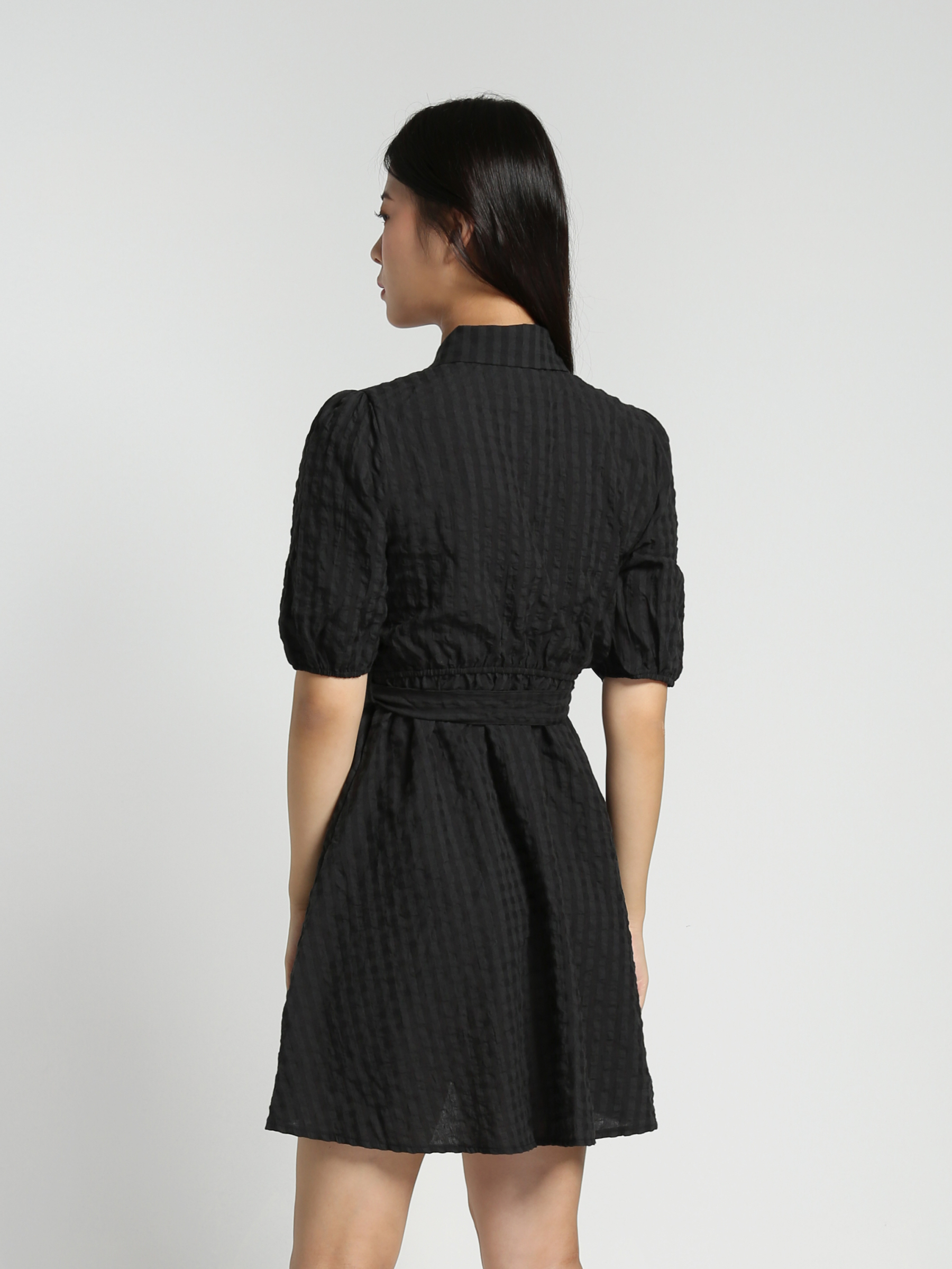 Puff Sleeve Front Button With Brlt Dress 27815