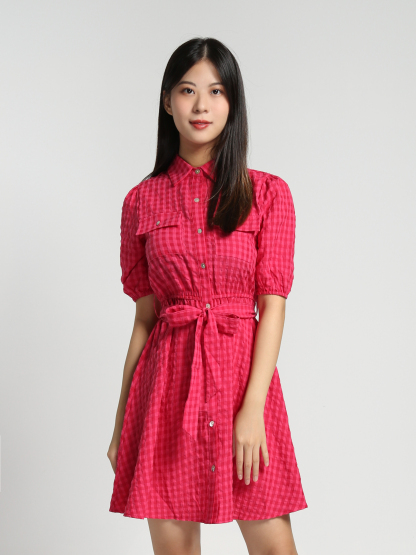 Puff Sleeve Front Button With Brlt Dress 27815