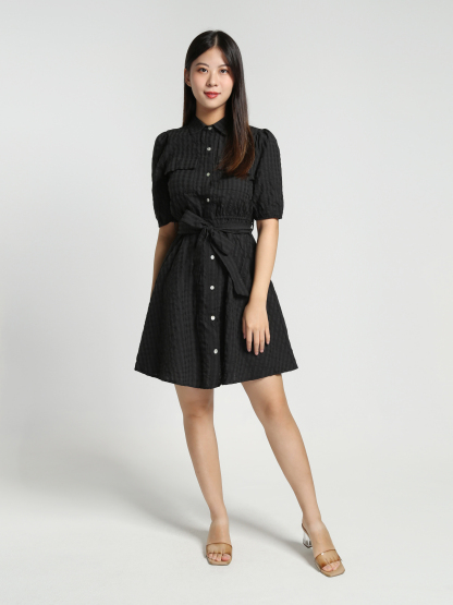 Puff Sleeve Front Button With Brlt Dress 27815