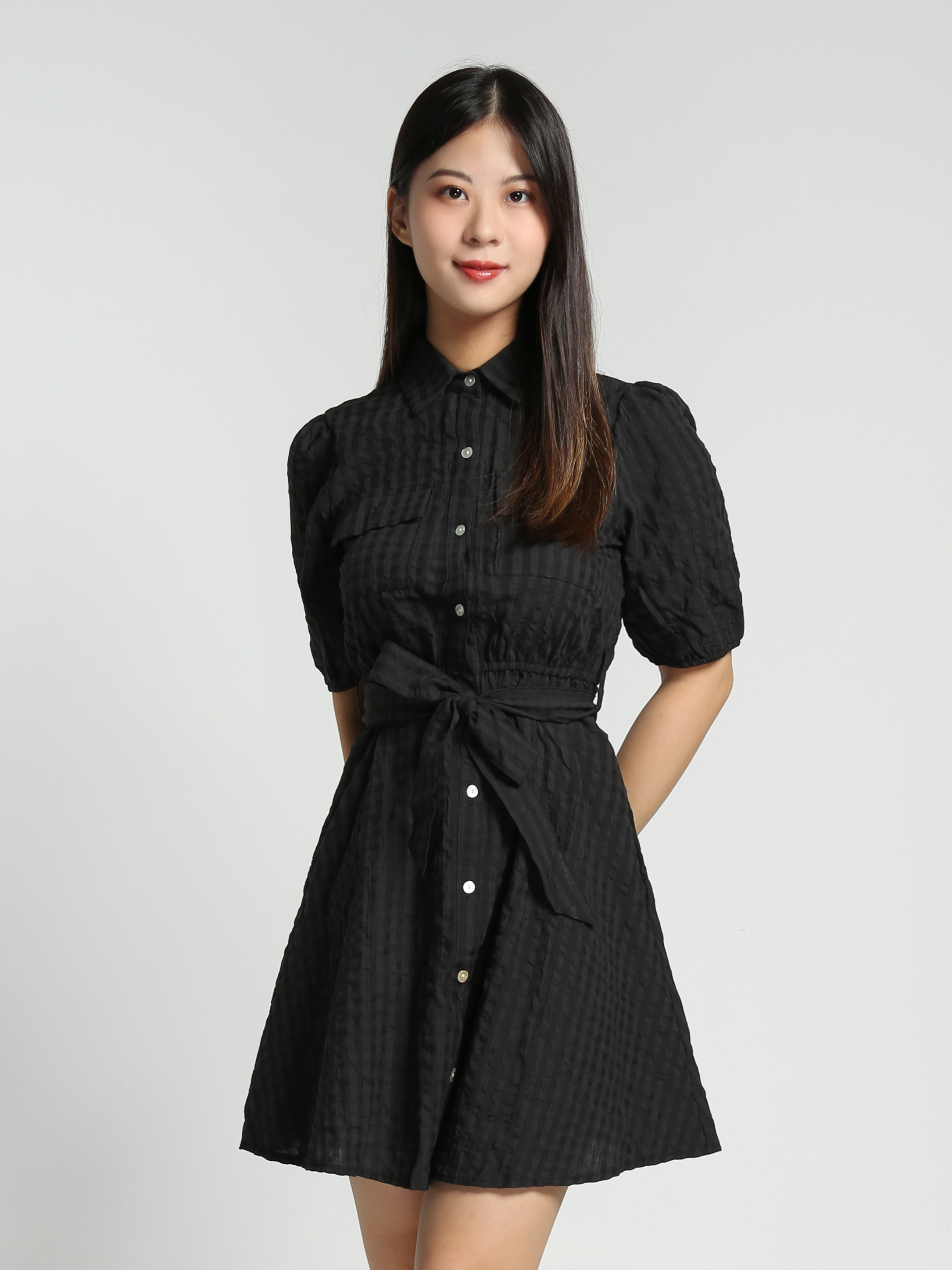 Puff Sleeve Front Button With Brlt Dress 27815