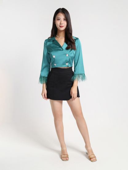 Front Button Long Sleeve With Fur Blazer 27832