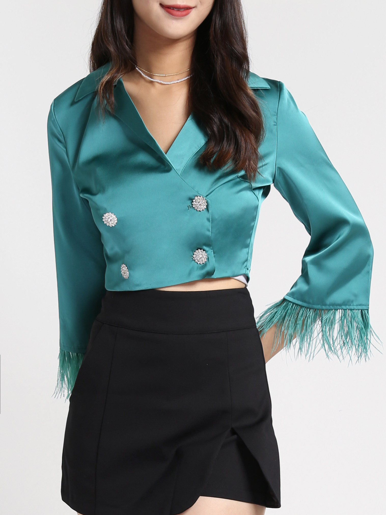 Front Button Long Sleeve With Fur Blazer 27832