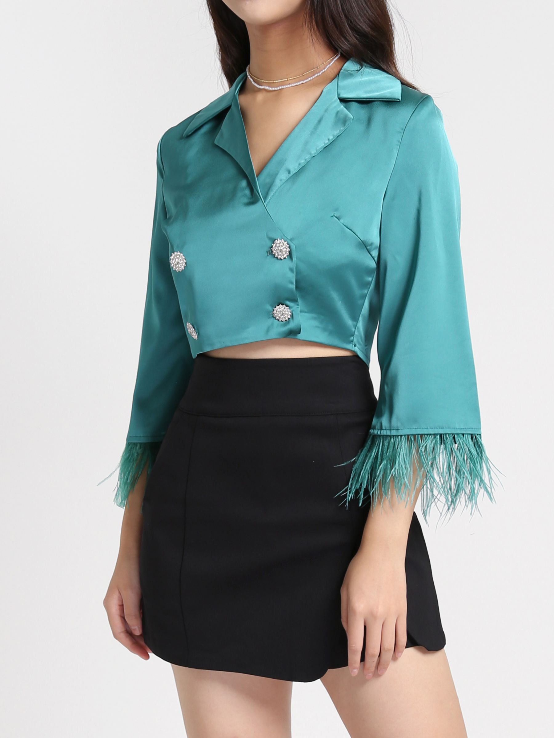 Front Button Long Sleeve With Fur Blazer 27832