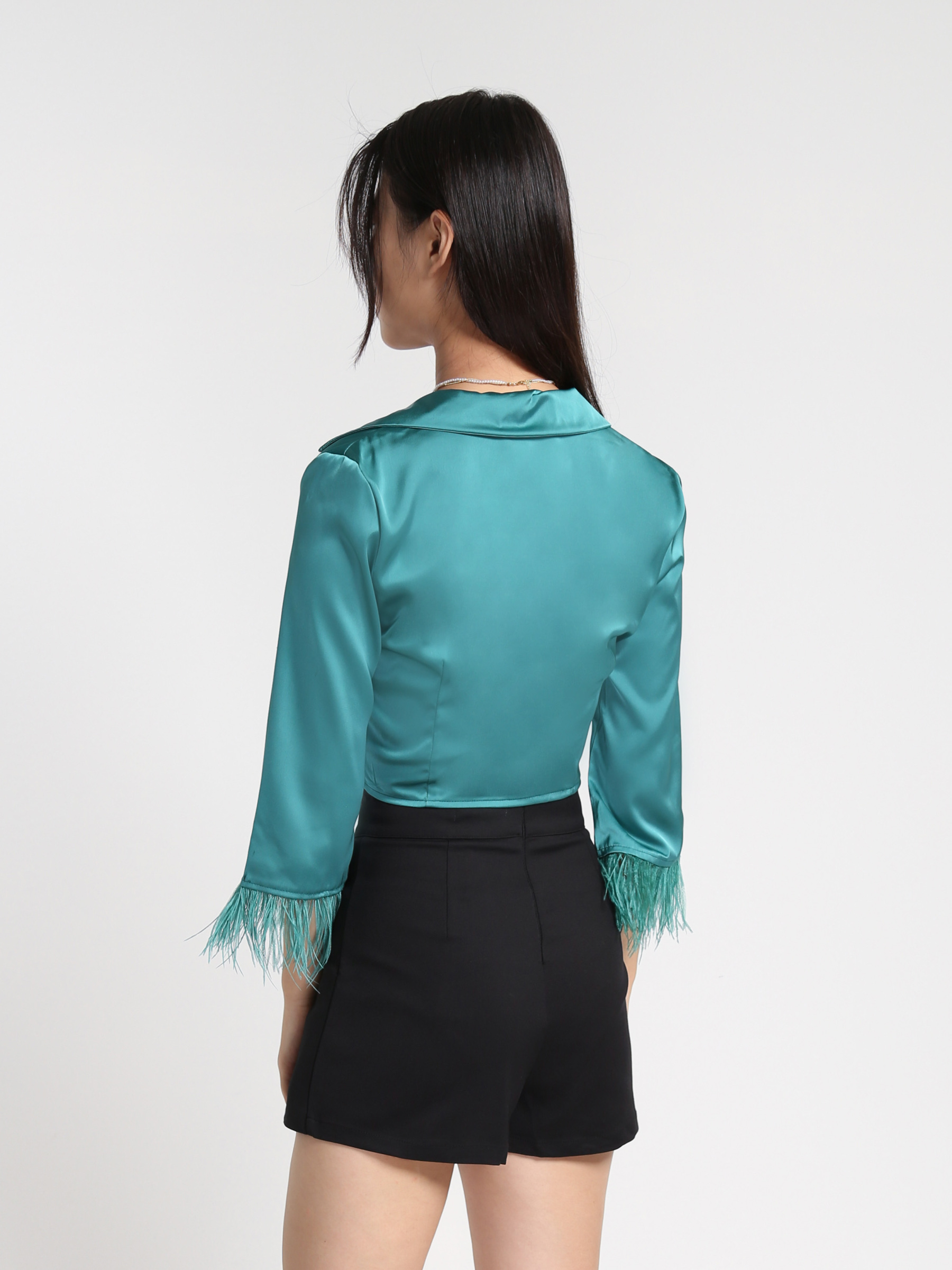 Front Button Long Sleeve With Fur Blazer 27832