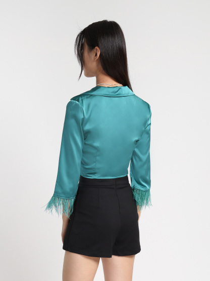 Front Button Long Sleeve With Fur Blazer 27832