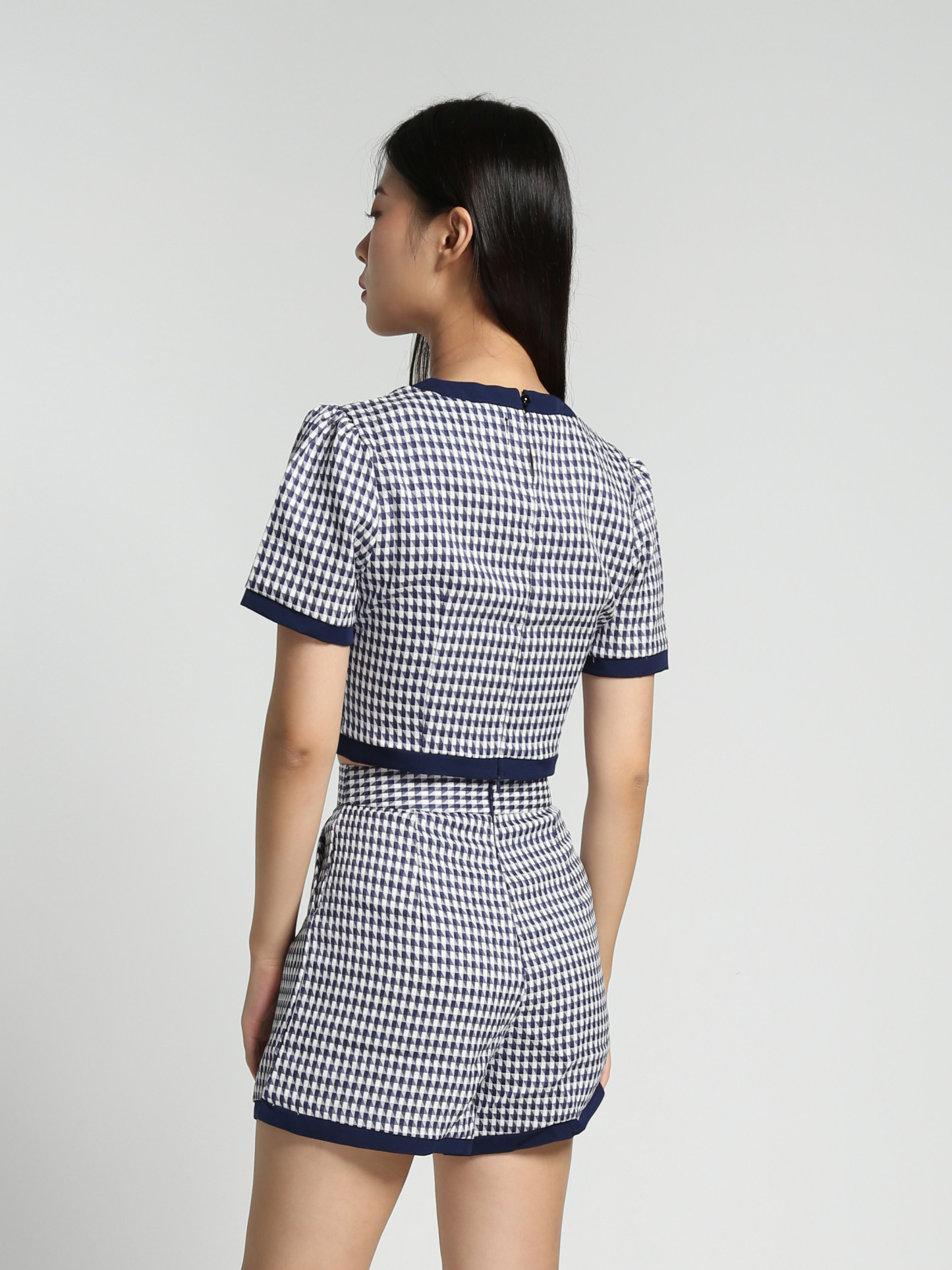 Houndstooth With Sling Decorative Button Top With Short Pants Set 27840