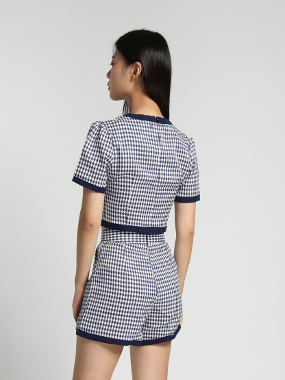 Houndstooth With Sling Decorative Button Top With Short Pants Set 27840