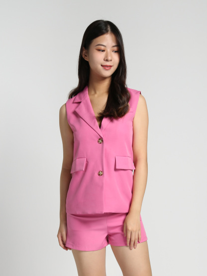 Sleevless Front Button Top With Short Pants Set 27842