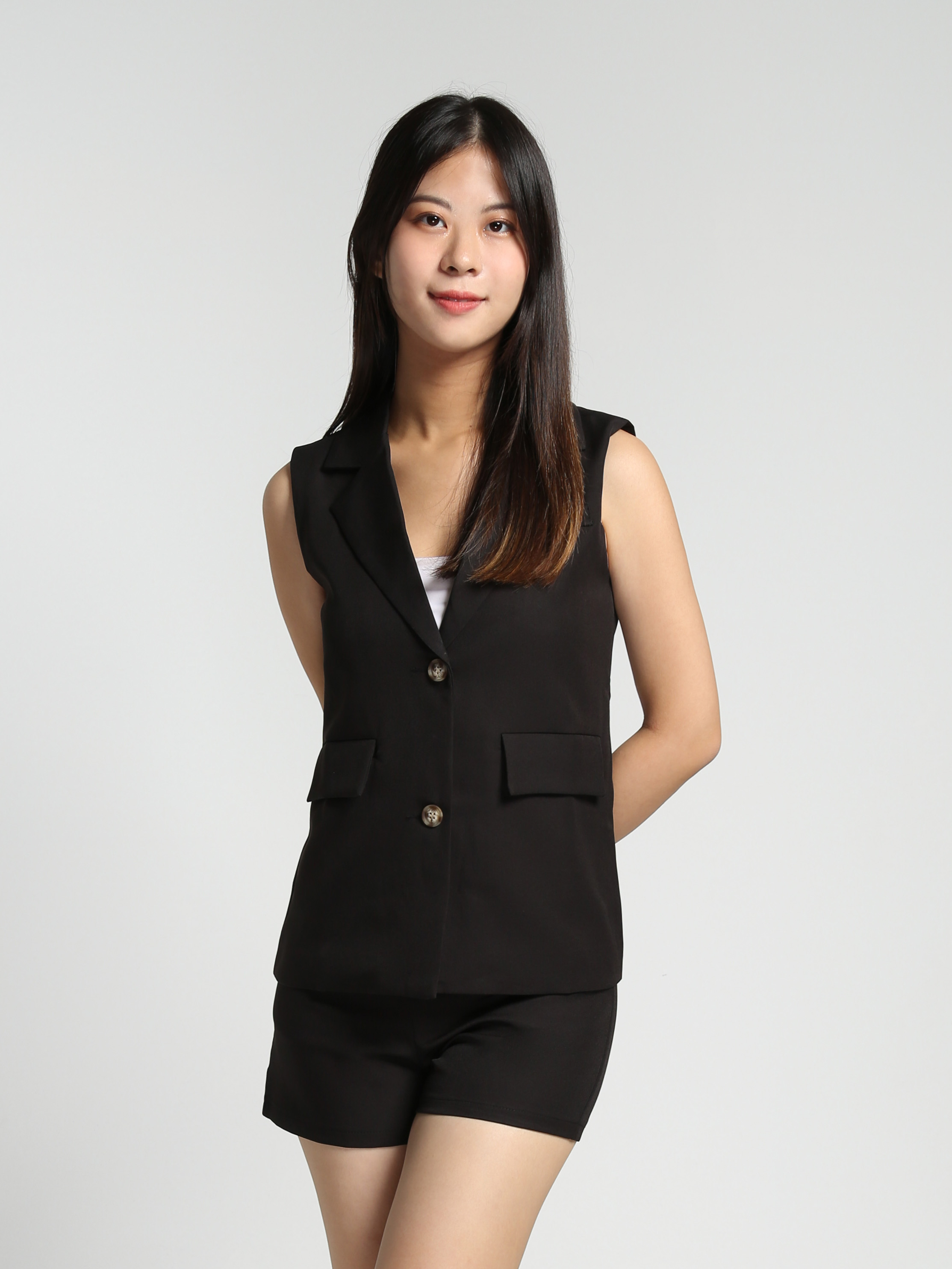 Sleevless Front Button Top With Short Pants Set 27842