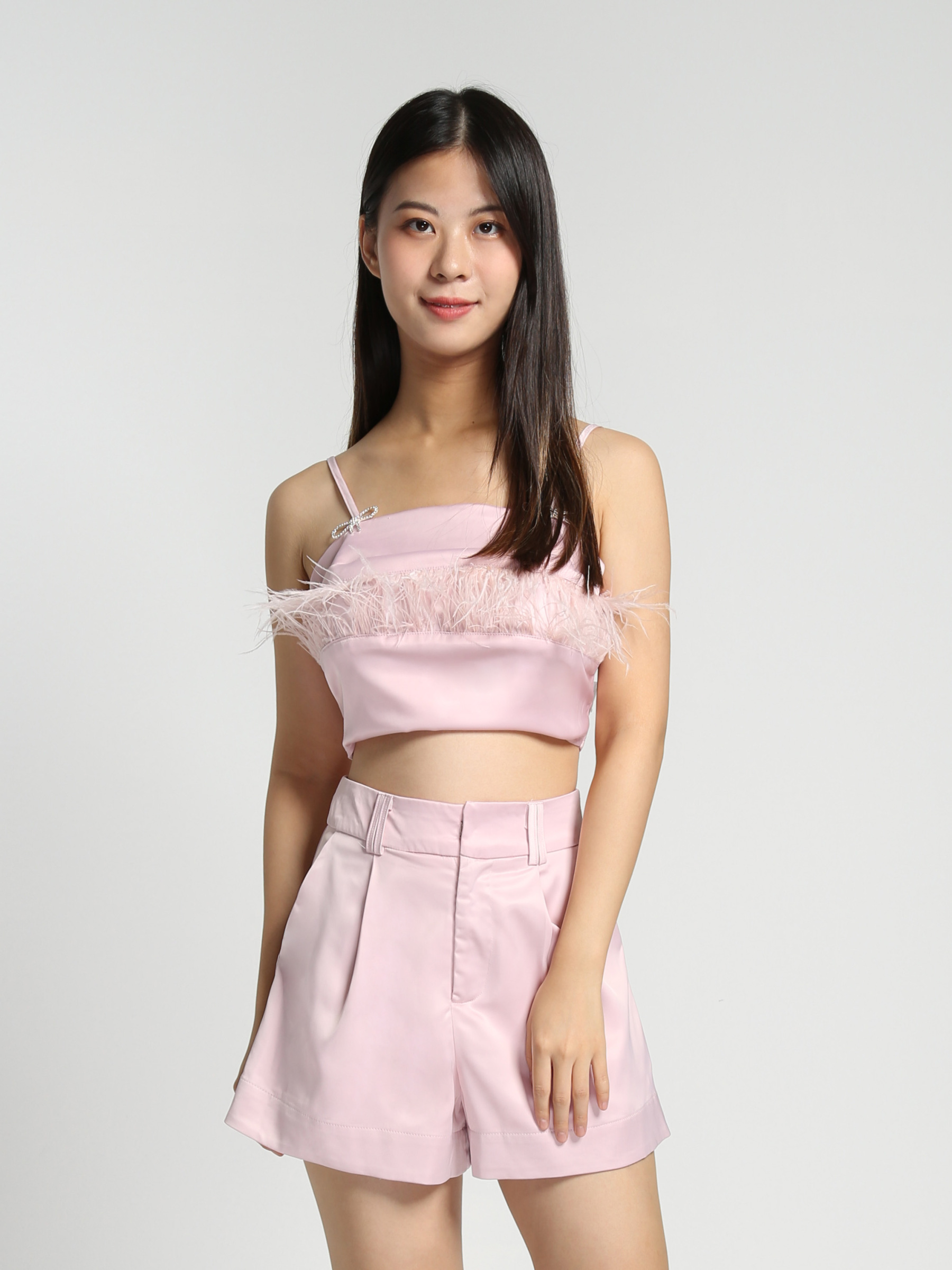 Sleeveless With Fur Top With Short Pants Set 27843