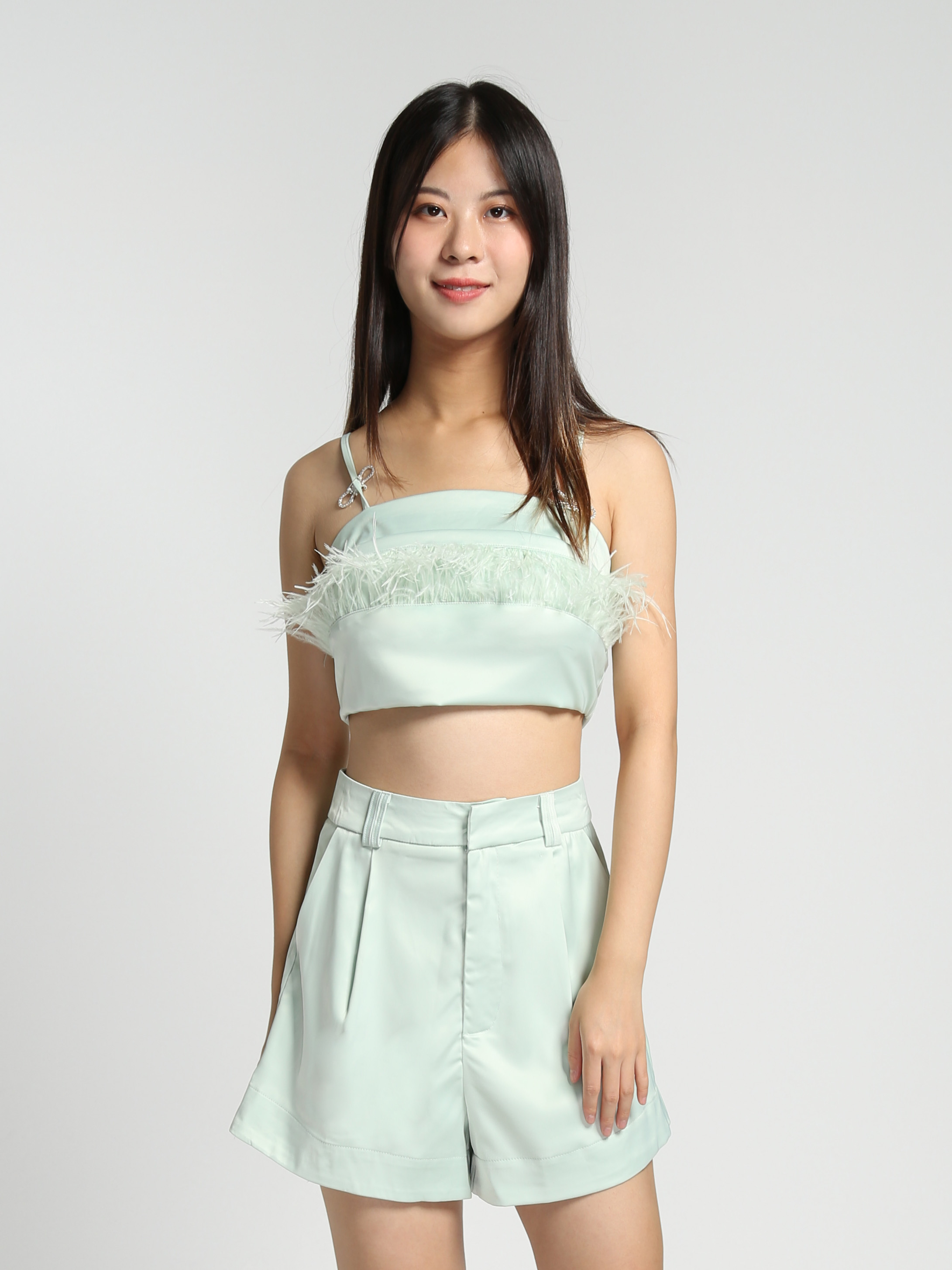 Sleeveless With Fur Top With Short Pants Set 27843