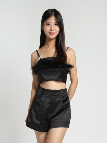 Sleeveless With Fur Top With Short Pants Set 27843