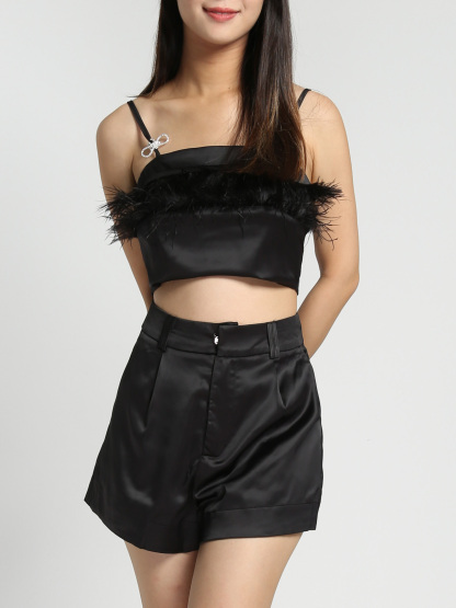 Sleeveless With Fur Top With Short Pants Set 27843