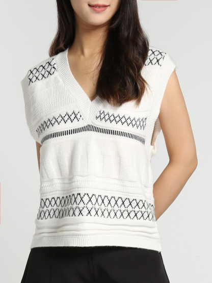 Knitted Sleeveless V Neck Top 27858