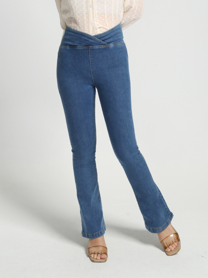 Denim High Waist Wrap Long Pants 27863