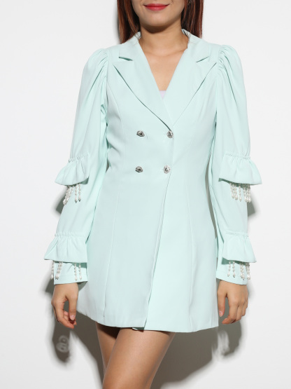 Formal Sleeve Ruffles With Deocrative Pearl Tassel Blazer 27874