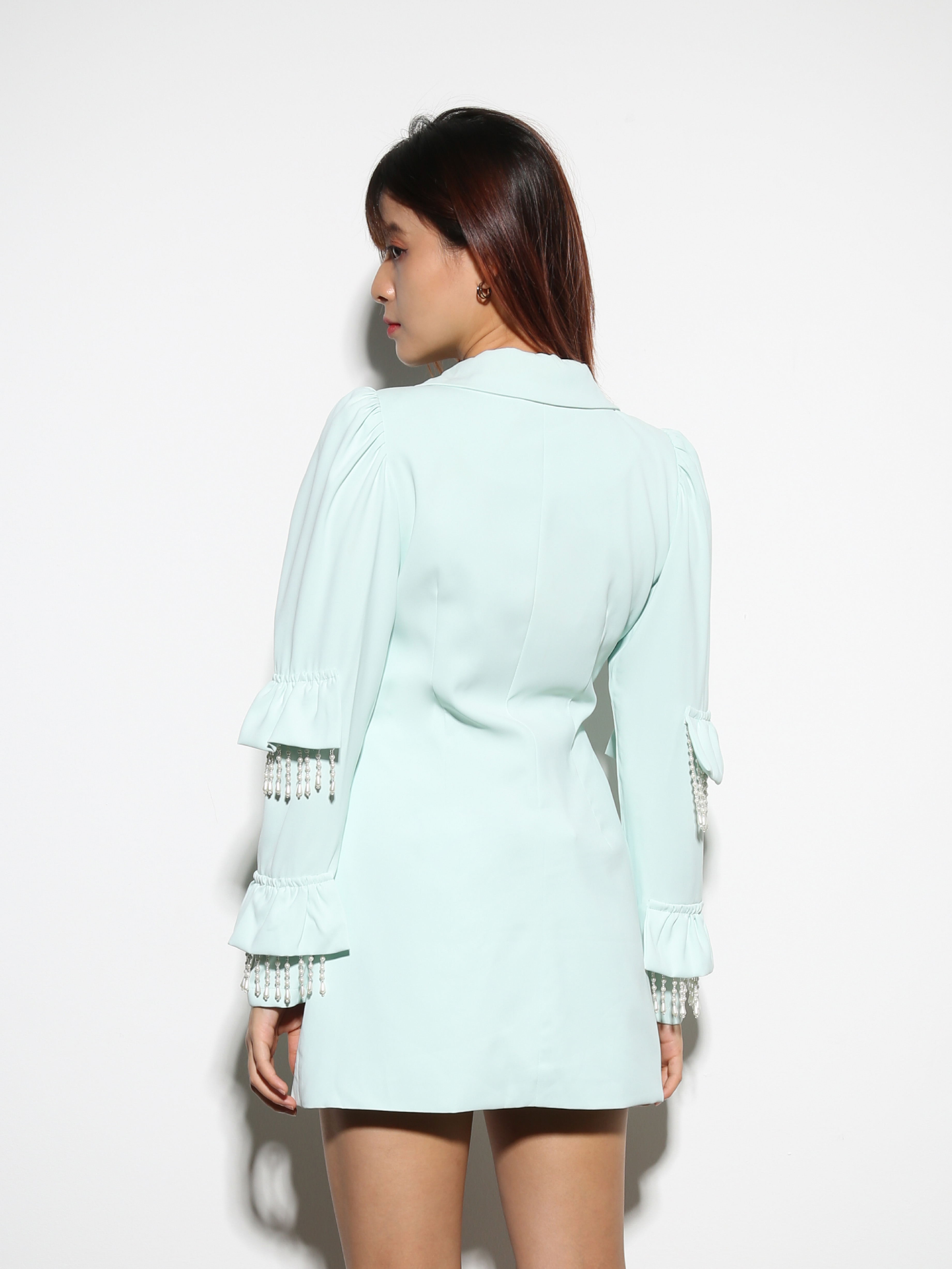 Formal Sleeve Ruffles With Deocrative Pearl Tassel Blazer 27874