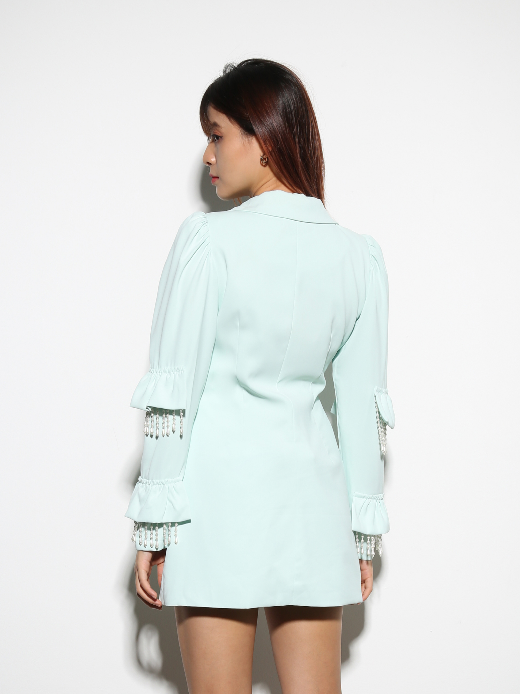 Formal Sleeve Ruffles With Deocrative Pearl Tassel Blazer 27874