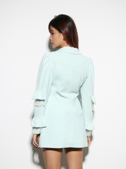 Formal Sleeve Ruffles With Deocrative Pearl Tassel Blazer 27874