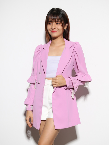Formal Sleeve Ruffles With Deocrative Pearl Tassel Blazer 27874