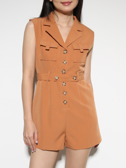 Sleeveless Front Button Jumpsuit With Belt 27912