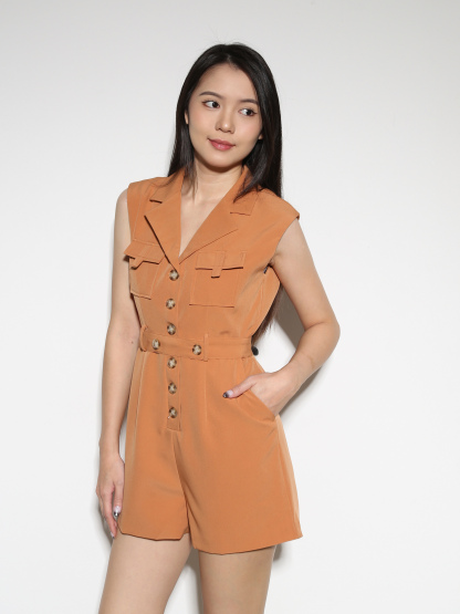 Sleeveless Front Button Jumpsuit With Belt 27912