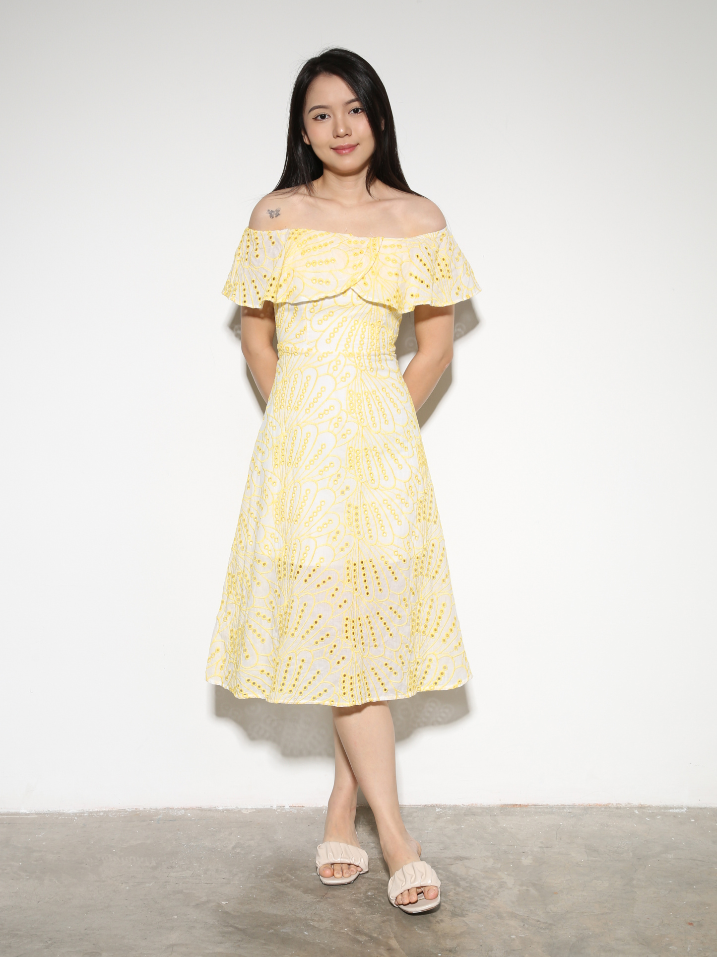 Eyelet Off Shoulder Ruffles Dress 27976