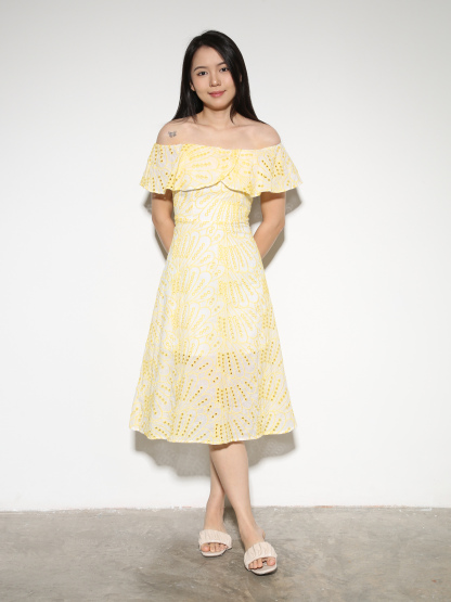 Eyelet Off Shoulder Ruffles Dress 27976