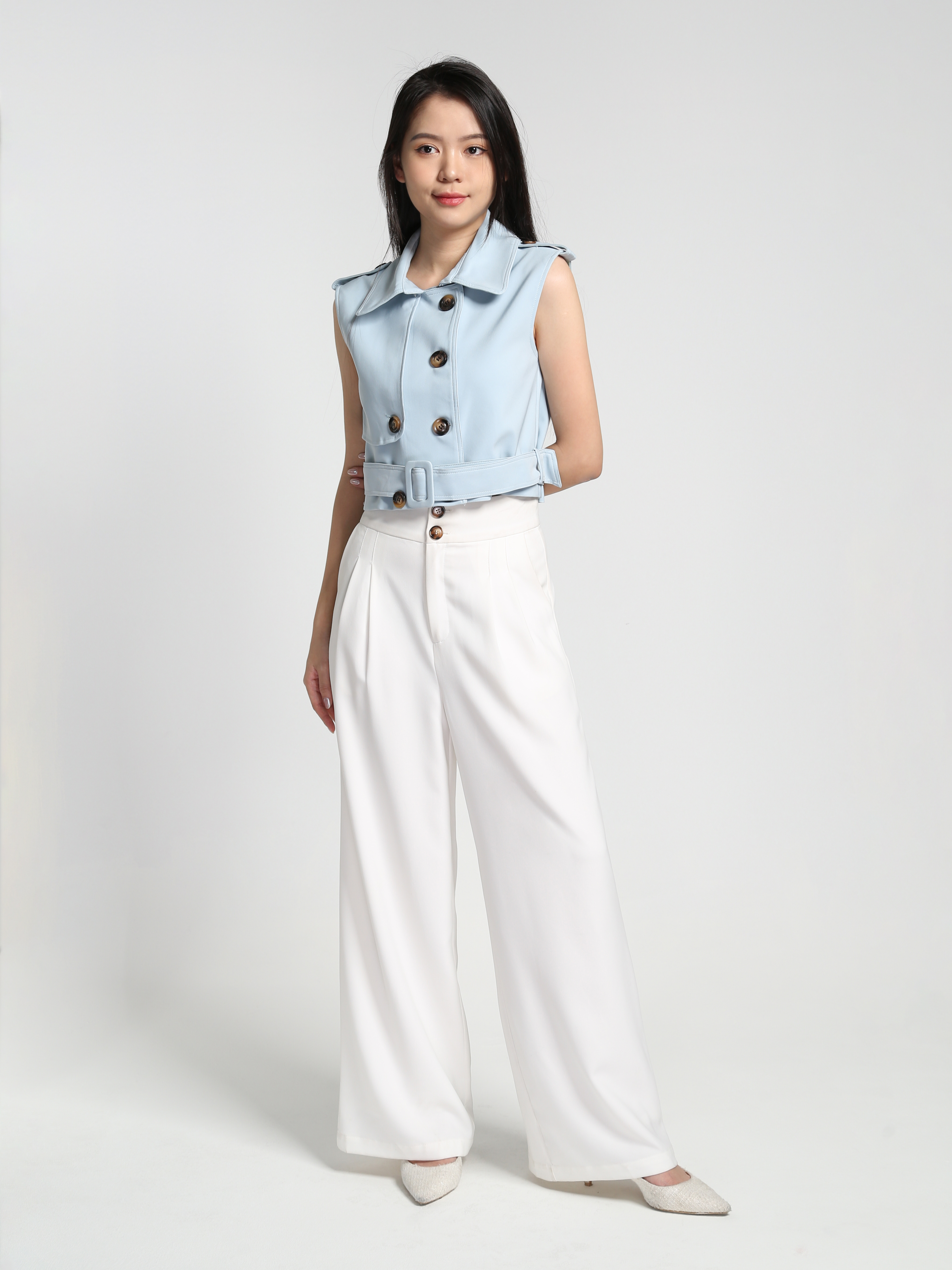 Sleeveless Front Button With Belt Top 27994 (SO)