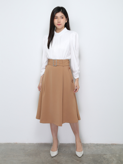 High Waist A Line Side Pocket With Belt Skirt 28532