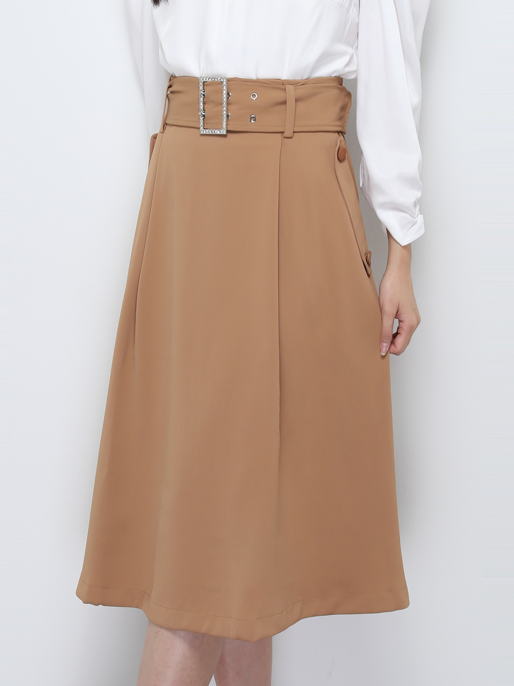 High Waist A Line Side Pocket With Belt Skirt 28532