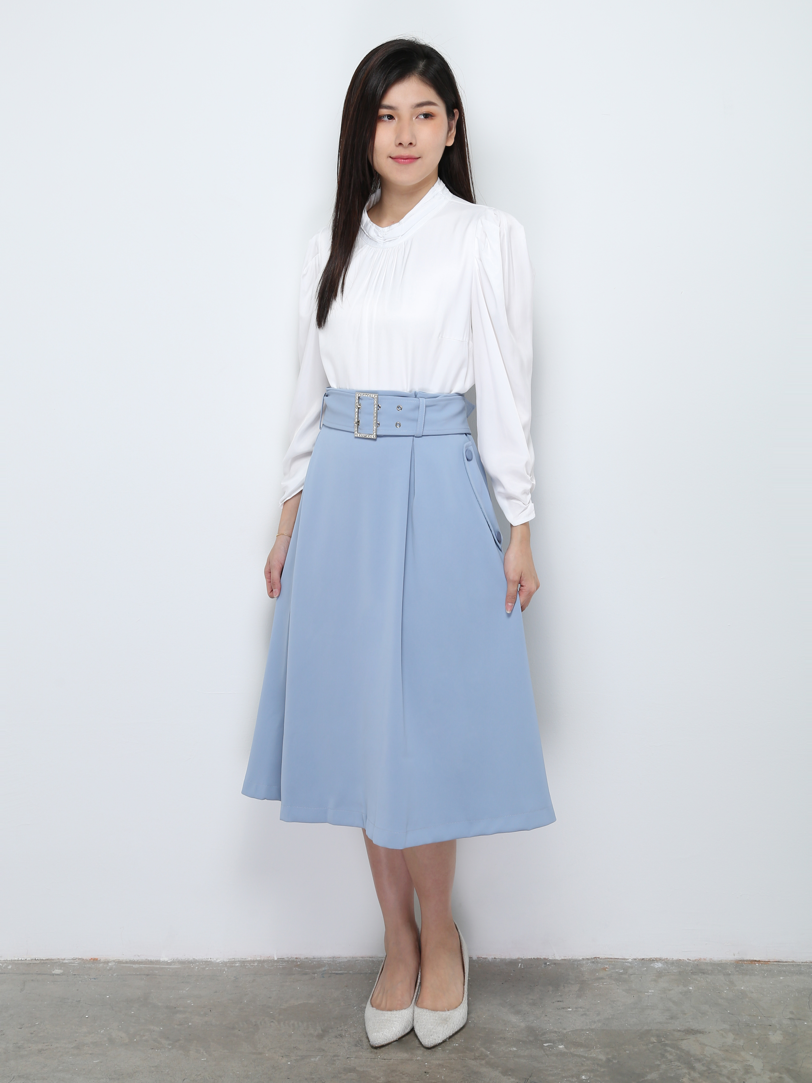 High Waist A Line Side Pocket With Belt Skirt 28532