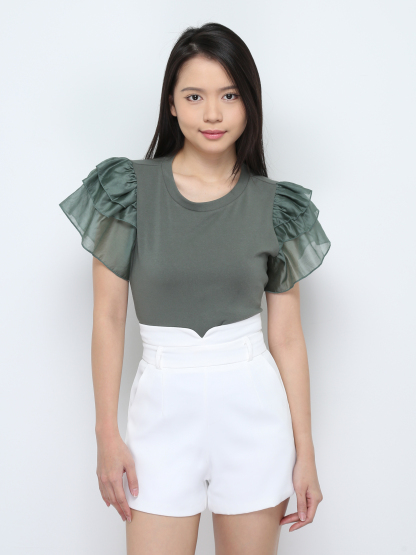 Layered Sleeve Plain Top 28017