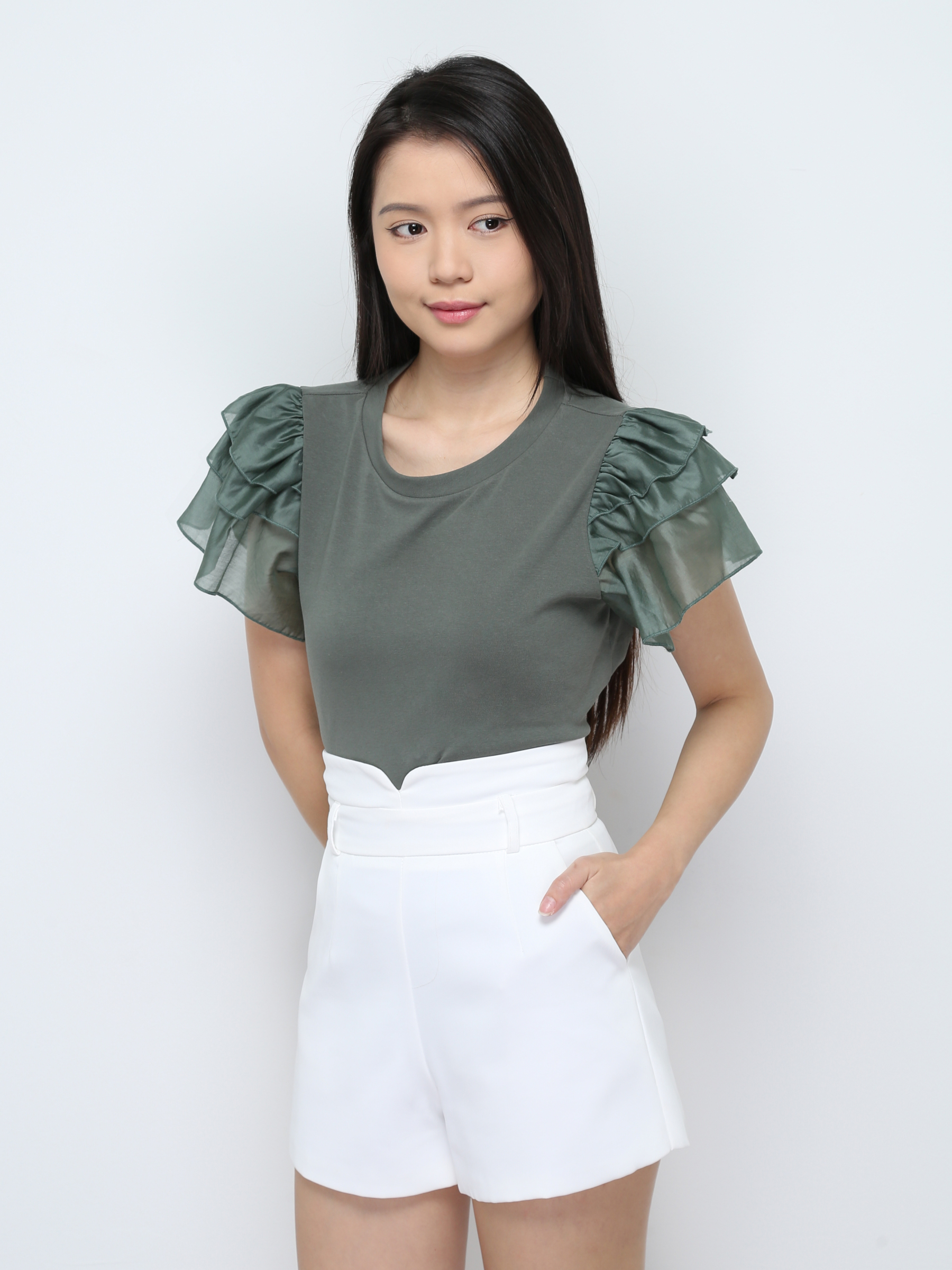 Layered Sleeve Plain Top 28017