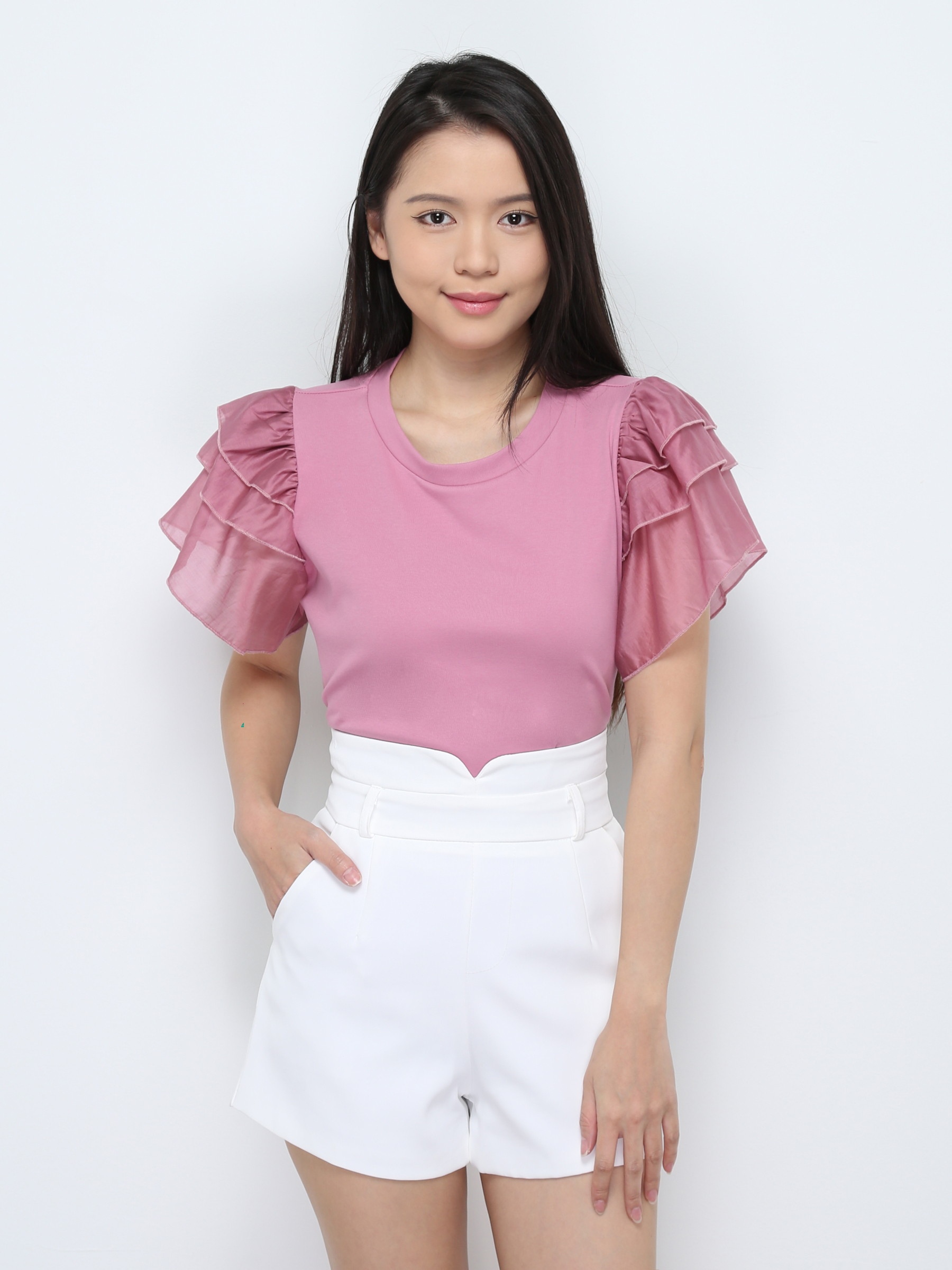 Layered Sleeve Plain Top 28017