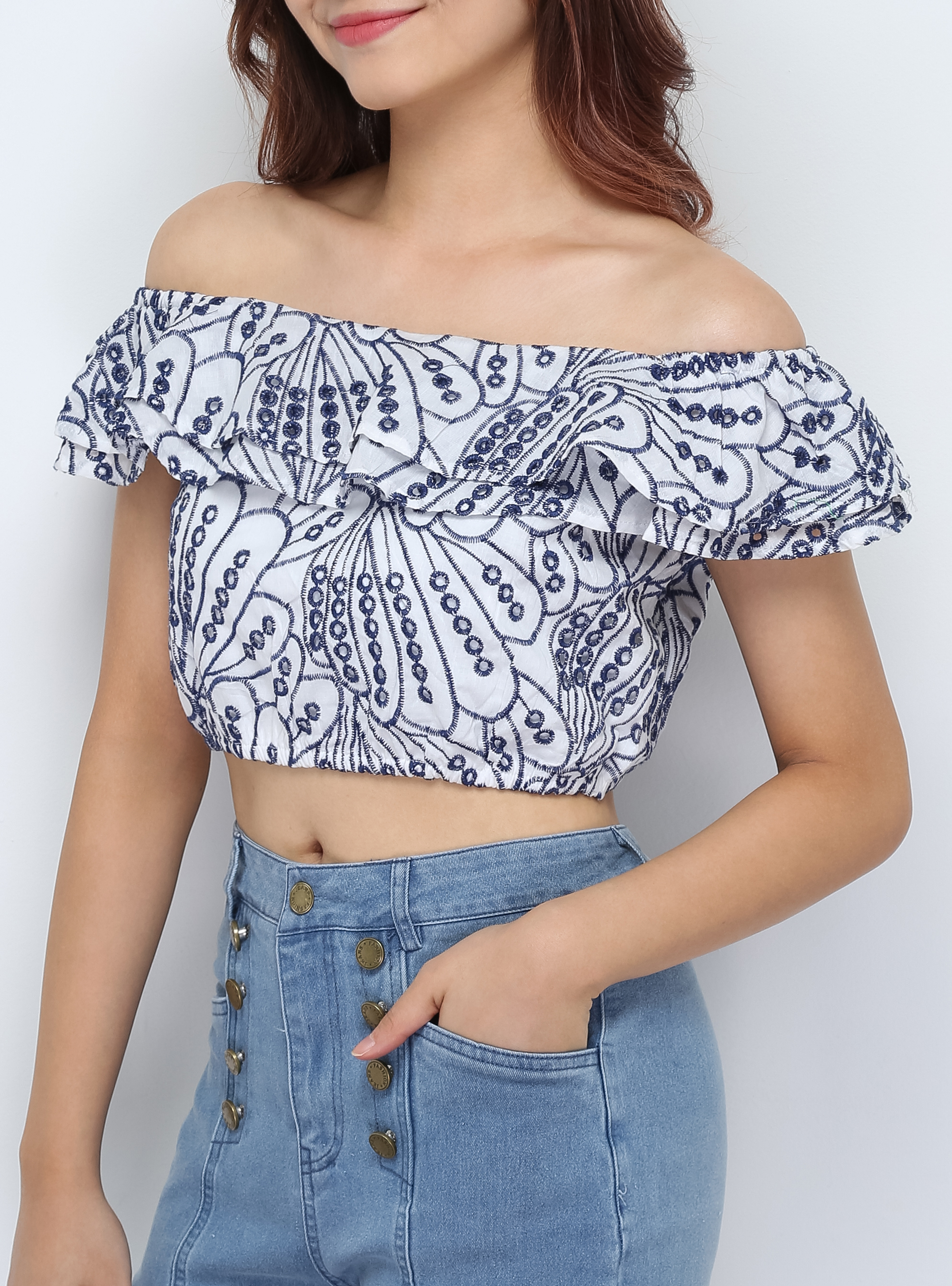 Eyelet Off Shoulder Top 28065