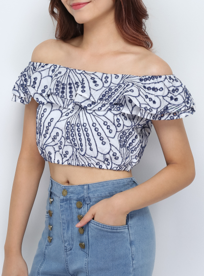 Eyelet Off Shoulder Top 28065