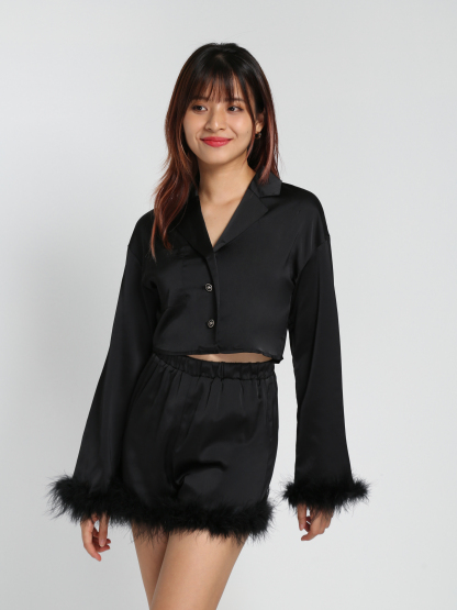 Formal Fur Blazer With Short Pants Set 28083