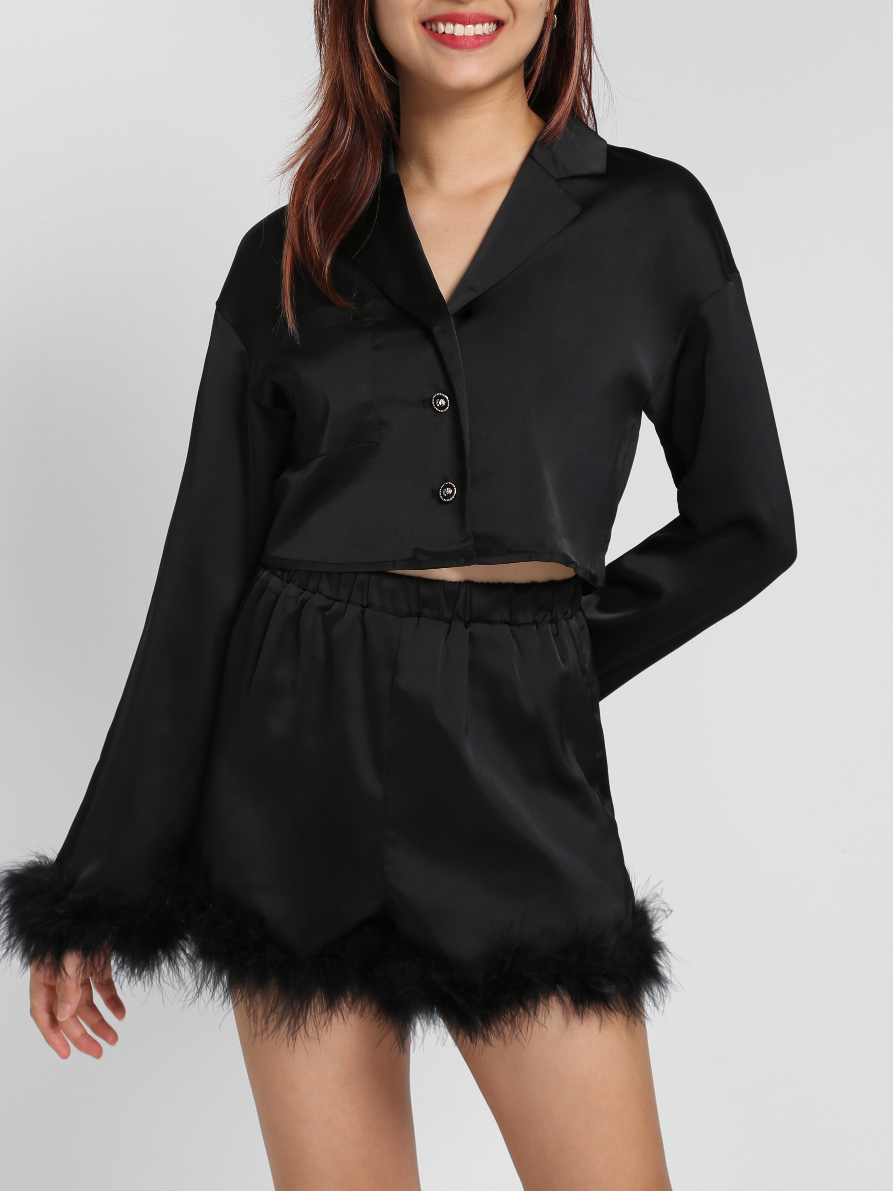 Formal Fur Blazer With Short Pants Set 28083