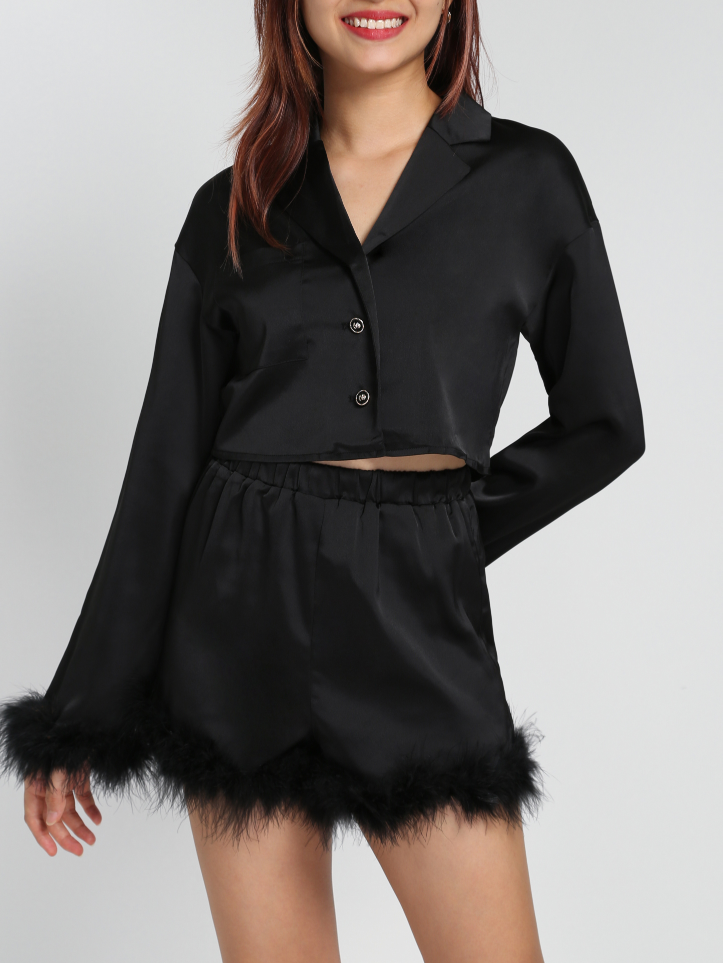 Formal Fur Blazer With Short Pants Set 28083