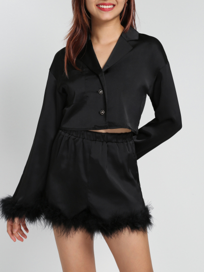 Formal Fur Blazer With Short Pants Set 28083