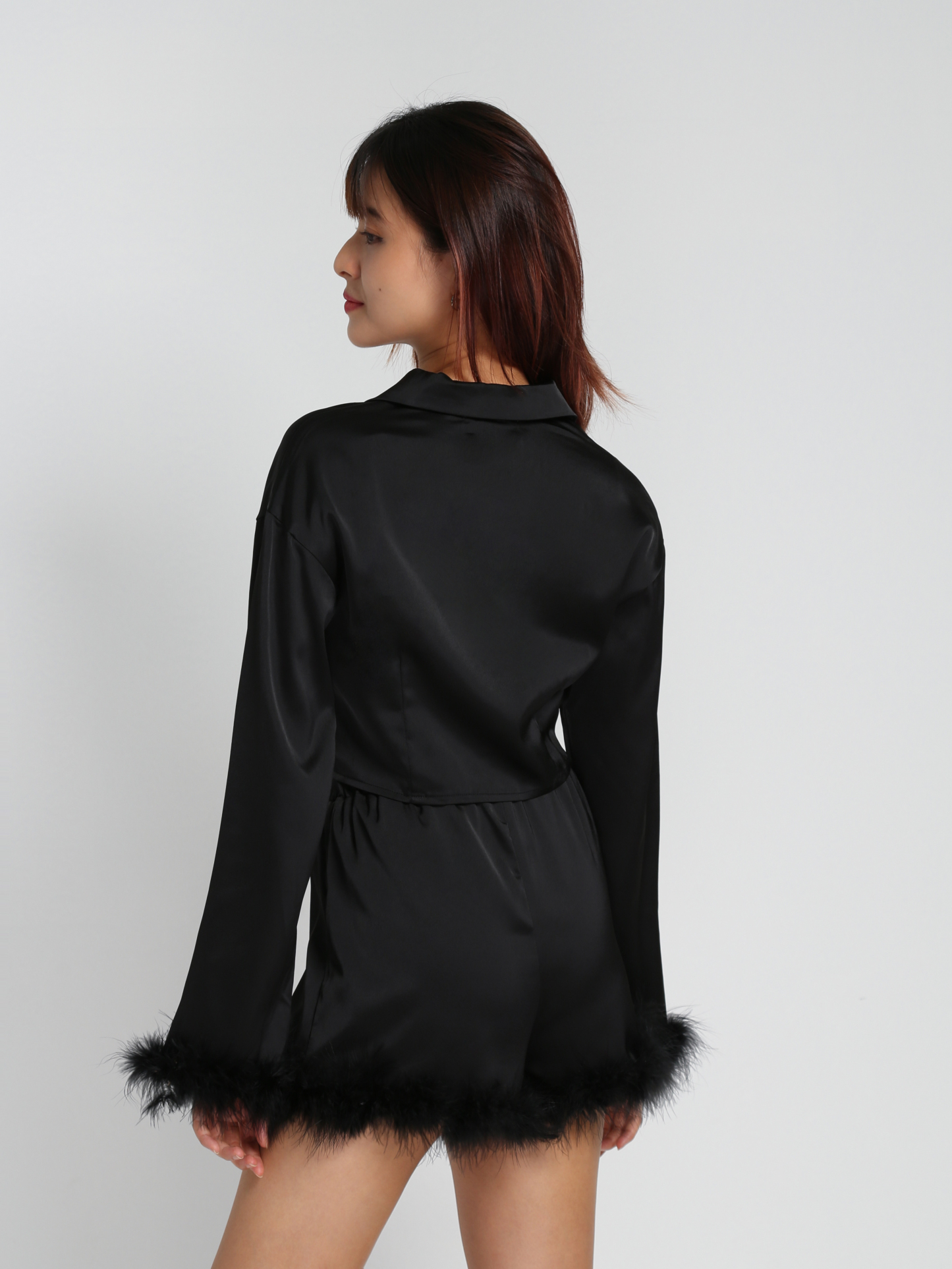 Formal Fur Blazer With Short Pants Set 28083