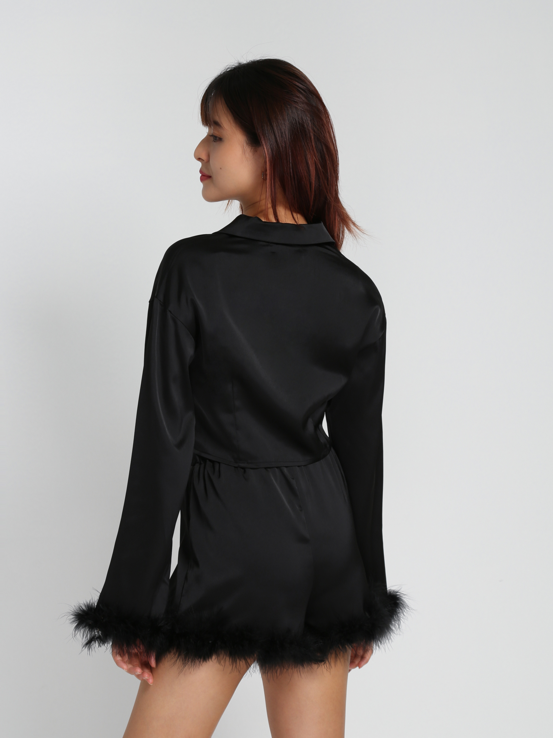 Formal Fur Blazer With Short Pants Set 28083