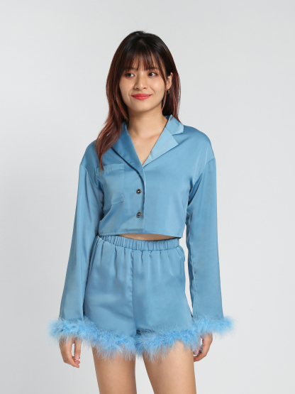 Formal Fur Blazer With Short Pants Set 28083