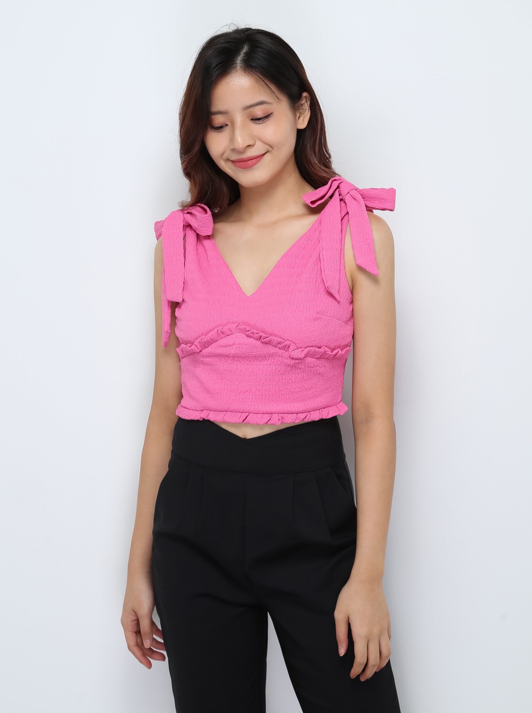 Wrinkled Sleeve Tie Up Top 28090