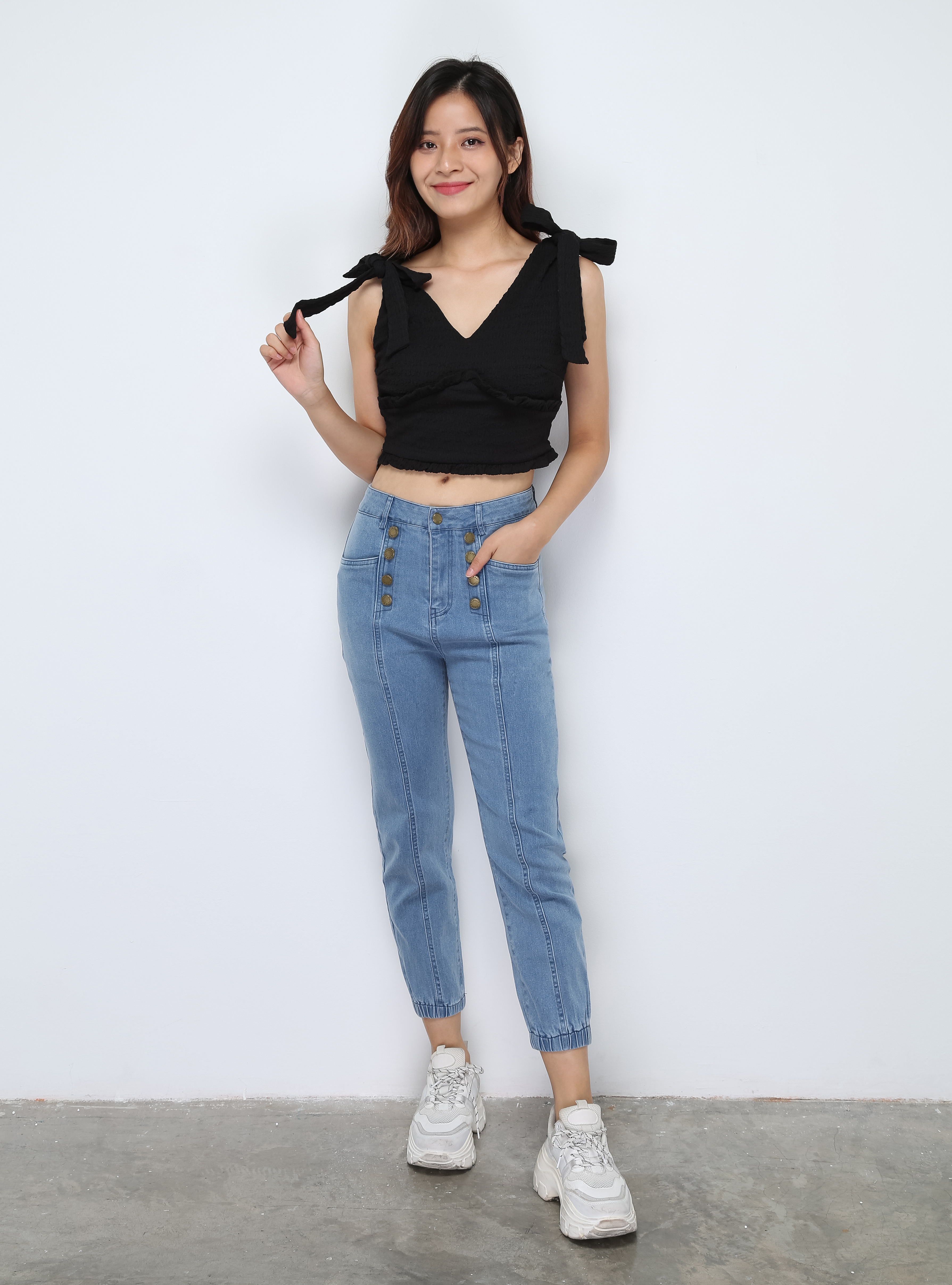Denim Front Breasted Button Long Pants 28063