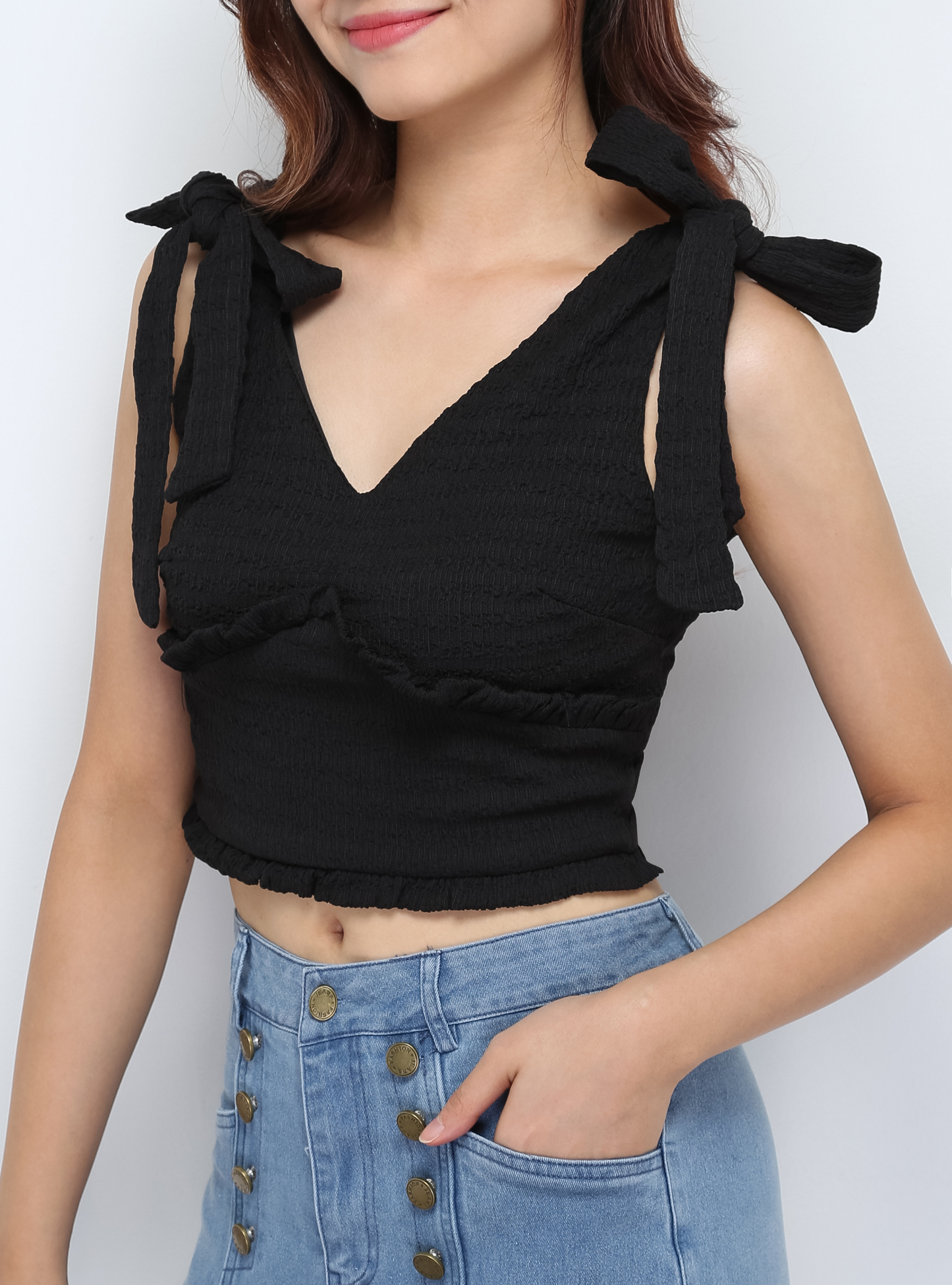 Wrinkled Sleeve Tie Up Top 28090