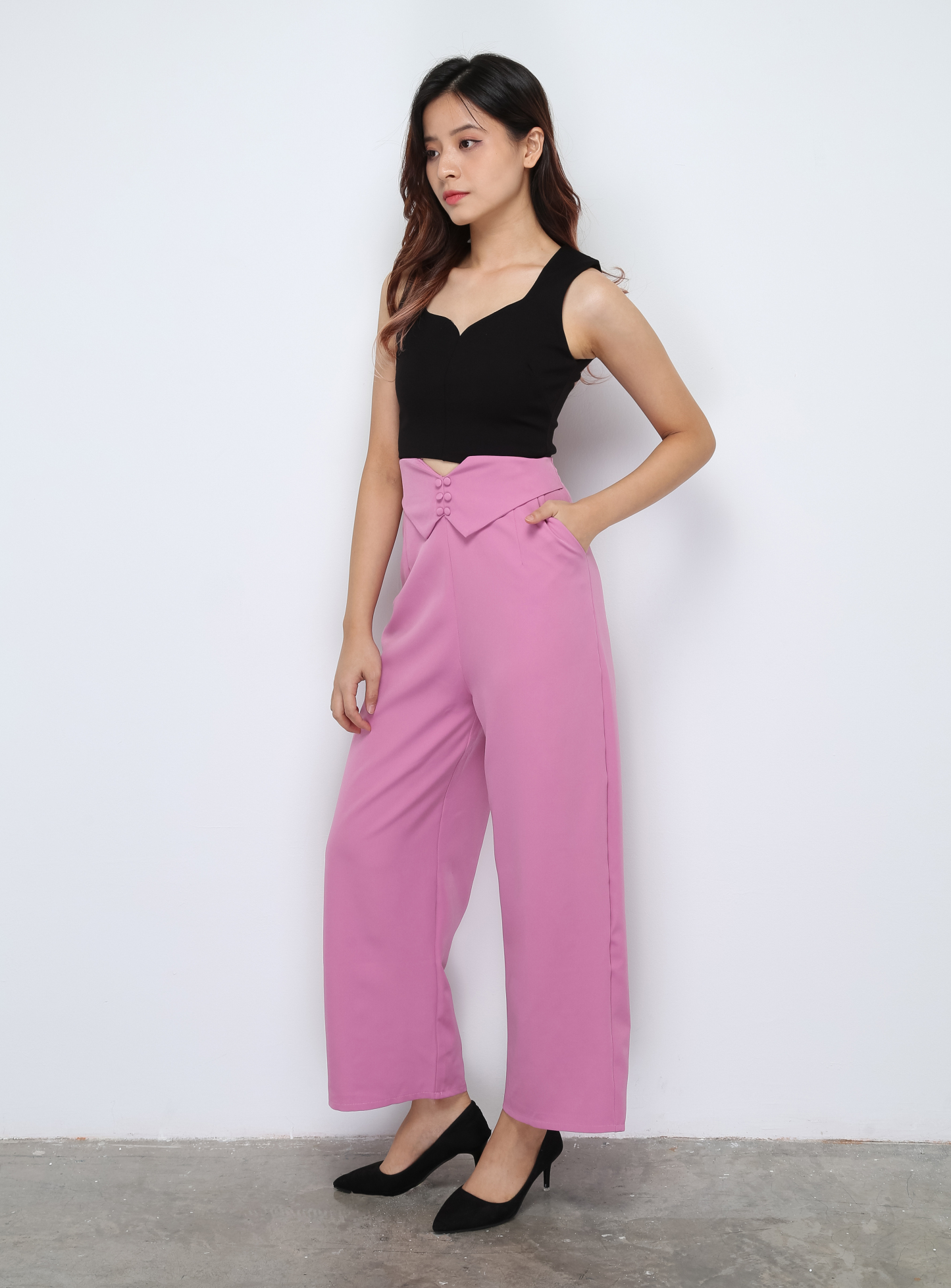 High Waist Back Zip Side Pocket Long Pants 28095