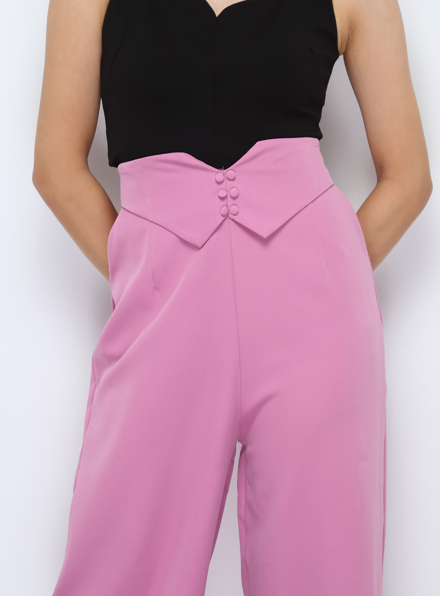 High Waist Back Zip Side Pocket Long Pants 28095