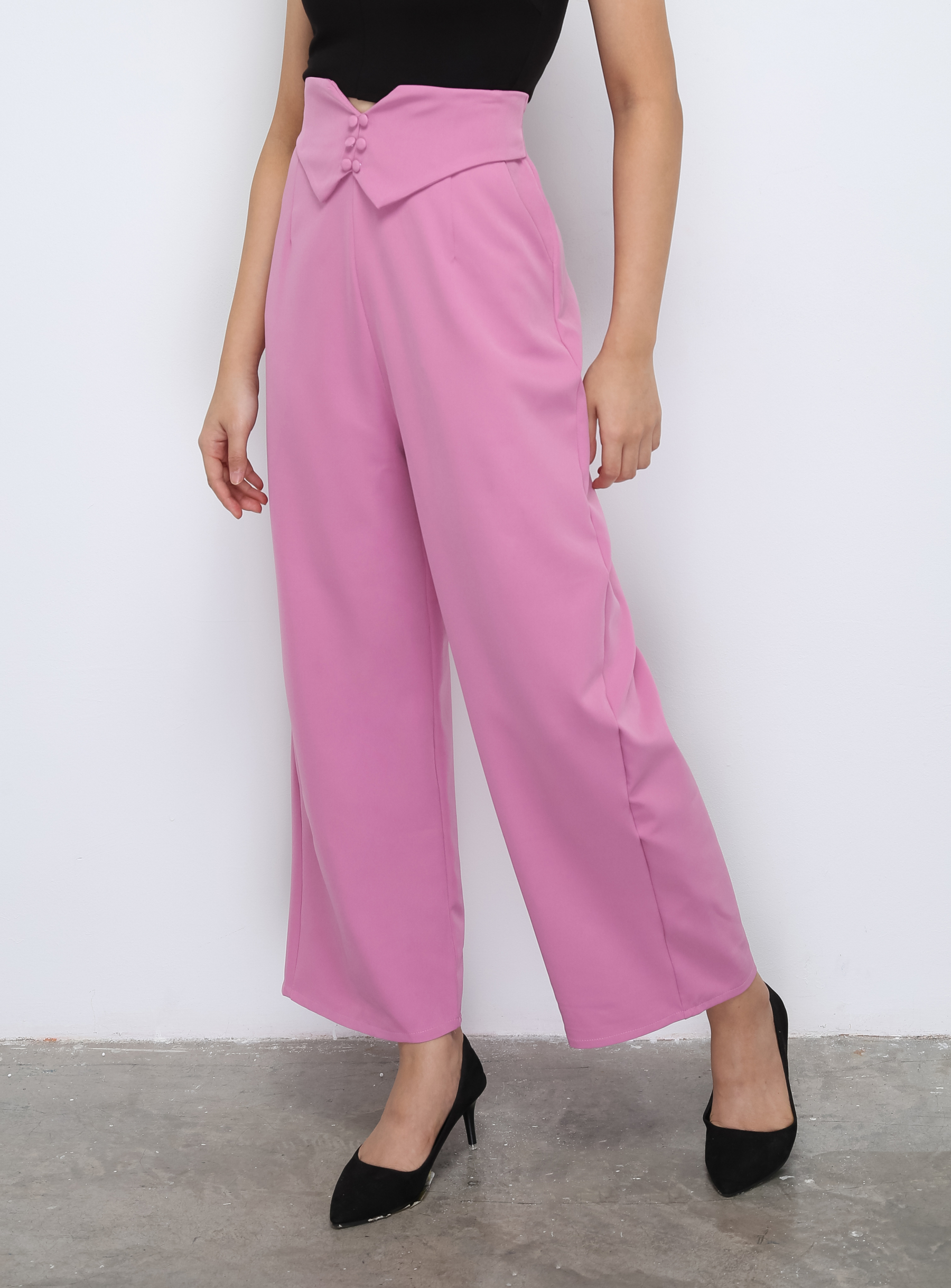 High Waist Back Zip Side Pocket Long Pants 28095